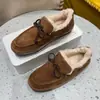[Em Estoque] Botas de Neve de Cano Baixo com Forro de Lã de Inverno, Sapatos Slip-On Peludos com Laço, Mocassins de Sola Grossa