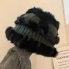 Estilo de Viaje Piel Genuina Mostrando la Cara Sombrero de Punto de Piel de Conejo Pequeño Sombrero de Pescador Cálido de Felpa Sombrero de Cubeta Esponjoso de Yunnan