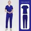 Pantalones Rectos de Talla Grande para Hombre y Mujer Estilo Europeo y Americano Bata de Laboratorio Color Sólido Cuello en V Manga Corta Moda Simple Set de Bata Quirúrgica
