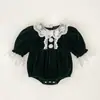 Vestido navideño para niña con cuello de encaje, ropa roja para bebé, mameluco para bebé niña, vestido para niños de primavera y otoño