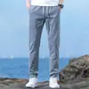 Calça jeans masculina de verão Tencel, ultrafina, com cintura elástica e cordão, casual, para adolescentes, solta, reta