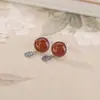 Pendientes de Ámbar Rojo de Plata de Ley S925 Yiluyin, Estilo Chino Nuevo Vintage, Simples y Versátiles, Joyería de Pendientes Redondos Zakiram