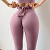 Estilo Quente Transfronteiriço 2024 Calça Esportiva Levanta Bumbum com Laço Cor de Pêssego Calça Yoga Justa para Mulheres Cintura Alta