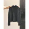 Suéter de punto único y exquisito estilo francés con cuello semi-alto fruncido y mangas largas para mujer, nuevo top base ajustado para otoño e invierno