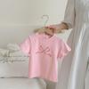 Camiseta Infantil Menina Manga Curta Laço Transfronteiriça Top Estiloso Bebê Casual Estilo Coreano Roupas Primavera e Verão 2026