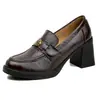 En Stock~ Zapatos Pequeños de Cuero Estilo Británico con Tacón Alto y Grueso para Mujer, Nuevos Mocasines de Primavera 2025 para Mujer, Zapatos Slip-On de Piel de Oveja