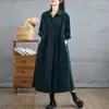 Gabardina Vintage Artística de Pana para Mujer, Otoño/Invierno Larga de un Solo Botón a Rayas Suelta