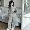 Conjunto de Ropa de Casa para Niñas Estilo Primavera y Otoño con Bordes Deshilachados, Nuevo Modelo 2026, Conjunto de Dos Piezas de Pijama Rayado de Algodón Puro para Niña Grande