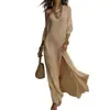 Vestido de punto plisado con abertura de manga larga elegante para mujer, sitio web independiente transfronterizo europeo y americano, verano 2026