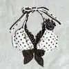 Conjunto de Três Peças Estilo Coreano Ins Pura Desejo Poá Fofo Sexy Laço Top, Saia e Regata Gola Halter