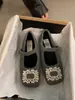 EM. Elegantes Zapatos Mary Jane Ji para Mujer, Zapatos Cuadrados con Piel Sintética y Pedrería Estilo Francés para la Noche, Forrados de Borrego, Zapatos Planos de Invierno para Mujer