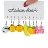 Set de Aretes Transfronterizo Nuevo y Colorido Europeo y Americano, Aretes con Diseño Creativo de Oso de Imitación de Resina, Fruta, Cereza