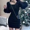 Vestido de Suéter de Punto para Mujer Primavera y Otoño 2023 Nuevo Ajustado Adelgazante Estilo Hermana Real Elegante Manga Farol Vestido de Cadera