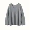 Estilo Casual Hilo con Lentejuelas Tejido de Lana Tejido de Cuello en V Color Puro Suéter de Manga Larga Tejido de Cachemira para Mujer Holgado y Relajado