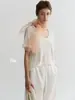 Camiseta Bie sin costuras, top de lino para mujer de manga corta, cuello en U holgado, top básico casual versátil para el verano