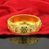 Pulsera de Boda Electrochapada en Oro Real Versión Abierta Amplia Pulsera Doble Felicidad Dragón y Fénix Oro de Alta Imitación para Mujer Novia Boda Etiqueta de Cerdo Dorada
