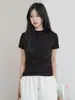 Estructura Simple Minimalista Estilo ROW Camiseta de Manga Corta Cuello Redondo Pequeño de Lana Tencel Inteligencia Alta Estándar para Viajes al Trabajo Hombro Recto Ajuste Delgado Top