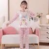 Pijamas de niña, primavera y otoño, jersey de cuello redondo con dibujos animados, ropa de casa de manga larga, traje para niños y niñas, ropa de casa