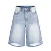 Shorts de Mezclilla Desgastados Lavados Deshilachados Rasgados Estilo Retro Americano Unisex Verano Nuevo Estilo Pantalones de Pierna Ancha