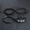 Pulsera de cuero retro con cuentas de calaveras más vendida de comercio electrónico transfronterizo para hombre, juego de bricolaje tejido