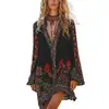 Estación Independiente Transfronteriza 2026 Estilo Europeo y Americano Ropa de Mujer Primavera Otoño Retro Estilo Étnico Estampado Cuello V Manga Larga Vestido