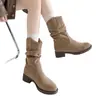 Botines cortos para mujer, tacón grueso, a media pantorrilla, botas de tacón de bloque, estilo retro nuevo, otoño, Melard, Botas vaqueras occidentales, Botas Martin