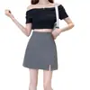 2026 Nueva Falda Negra de Cintura Alta Corte A para Mujer Traje de Primavera y Otoño Tela Talla Grande Ceñida al Cuerpo Verano Abertura Falda Corta