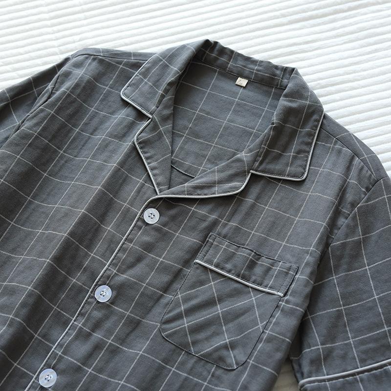 格子纱布短短套装