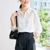 Camisa de Manga Larga con Cuello Calado de Encaje para Mujer, Nueva Moda de Otoño, Versátil Blusa Elegante Holgada de Corte Recto para el Trabajo