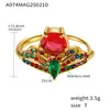 Anillo Omega de Acero Inoxidable Color Rosa Huevo de Paloma con Corona de Diamantes Grande, Apertura Lateral, Ajustable, Completamente Incrustado en Diamantes para Mujer