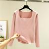 Camisa de terciopelo de estilo coreano de otoño e invierno, camiseta de cuello cuadrado de manga larga, ropa interior de mujer, top grueso y cálido con forro polar de corte ajustado de talla grande