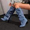 Botas transfronterizas europeas y americanas para mujer de talla grande, botas altas de tacón alto y punta redonda 48, zapatos de mujer de tacón grueso 46, botas de cuero de suela blanda para otoño e invierno para mujer