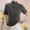 [Disponible para la Venta en la Tienda] Moda de Temporada Primavera y Otoño Versátil Camiseta Sencilla de Encaje Manga Corta Cuello Medio 033