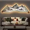 Nova Pintura Decorativa para Sala de Estar Estilo Chinês Rolo de Paisagem Pintura com Luz LED Pintura de Parede de Fundo para Sofá de Escritório Mural para Sala de Chá