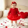 Ropa de primavera y otoño para bebé transfronteriza, mameluco liso de manga larga con diseño de flor de rosa, para niñas de 0 a 2 años, vestido de princesa