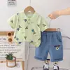 Traje de Manga Curta para Meninos de Verão Comércio Exterior de Verão Novo Bebê Gola Lapela Estampa Completa Desenho Animado Manga Curta Tendência Legal Tendência