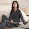 Estilo Nuevo de Primavera y Otoño Cómodos Pajamas de Algodón Puro Amigables con la Piel para Mujer Manga Larga Cárdigan de Moda Sencillo Ropa de Casa Se Puede Usar Afuera Conjunto