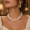 Colar de Franja com Pérolas e Incrustação de Diamante para Comércio Exterior Conjunto de Joias de Noiva Brincos e Pingente Conjunto de Duas Peças Pérolas de Imitação Personalizadas