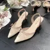Sandalias de Tacón de Aguja con Punta Fina Estilo Francés para Mujer, Nuevo Estilo de Verano, Moño de Encaje, Zapatos de Espalda Abierta, Tacones Altos Elegantes y Versátiles