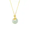 Colar Original Design Folha de Ginkgo Jade Hetian para Mulheres, Prata Pura, Pingente Artístico Retrô Novo Estilo Chinês, Corrente Clavícula Pequena Fortuna