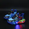 2025 Novos Sapatos Infantis Meninos Couro Primavera e Outono Solado Macio com Luz Aranha Pequenos e Médios Infantis Esportivos Luminosos