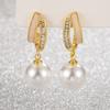 Pendientes de perlas geométricas de imitación de fritillaria para mujer, pendientes de otoño e invierno, nuevos diseños de nicho de moda, pendientes elegantes de lujo de alta calidad y ligeros.