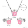Collar Colgante Corona Pendientes de Venta Caliente Transfronteriza Pendientes de Elefante Rosa Lindos con Gota de Aceite Juego de Joyería de Acero Inoxidable para Mujer