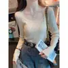 Suéter de gola quadrada para mulheres, outono/inverno, top de tricô em imitação de lã com gola redonda, camada interna de manga longa, camiseta básica slim fit com gola U