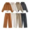 Conjunto deportivo casual para mujer, nuevo estilo de otoño, holgado y adelgazante, chaqueta bomber con capucha, pantalones rectos de cintura alta