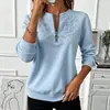 Moletom pullover outono novo com bordado, top casual de manga longa com meio zíper para mulheres, comércio exterior transfronteiriço Amazon europeu e americano 2026