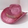 Sombrero elegante de trefilado para hombre y mujer, con cinturón de metal, estilo Panamá, sombrero de vaquero jazz para fiesta en la playa.