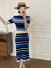 Vestido de Manga Larga y Corta Jiayuzhi Rayas Europeas y Americanas Resaltando la Figura Falda Larga de Raya Canalé B8375