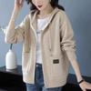 Suéter Cardigan com Capuz Feminino Outono/Inverno Solto com Zíper Jaqueta Tricotada