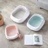 Caja de Arena para Gatos Pequeña Semi-cerrada con Valla Alta Caja de Arena Abierta para Mascotas Suministros para Gatos Inodoro Arenero